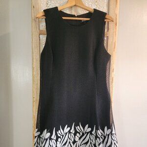 DKNY Black Mesh Fit & Flare Dress with White Leaf Embroidery Size 14